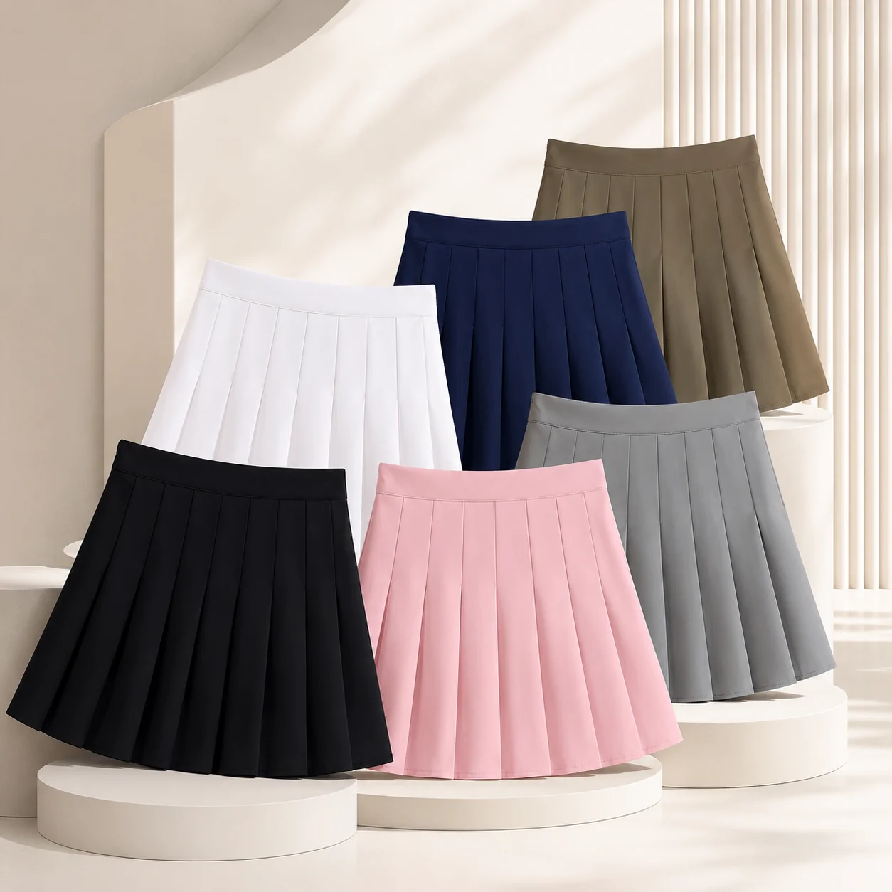 

2026 Hot Women Summer Pleated Mini Skirt Y2K High Waist A Line Skater Skirt Preppy JK Uniform Solid Color Casual Short Outfit