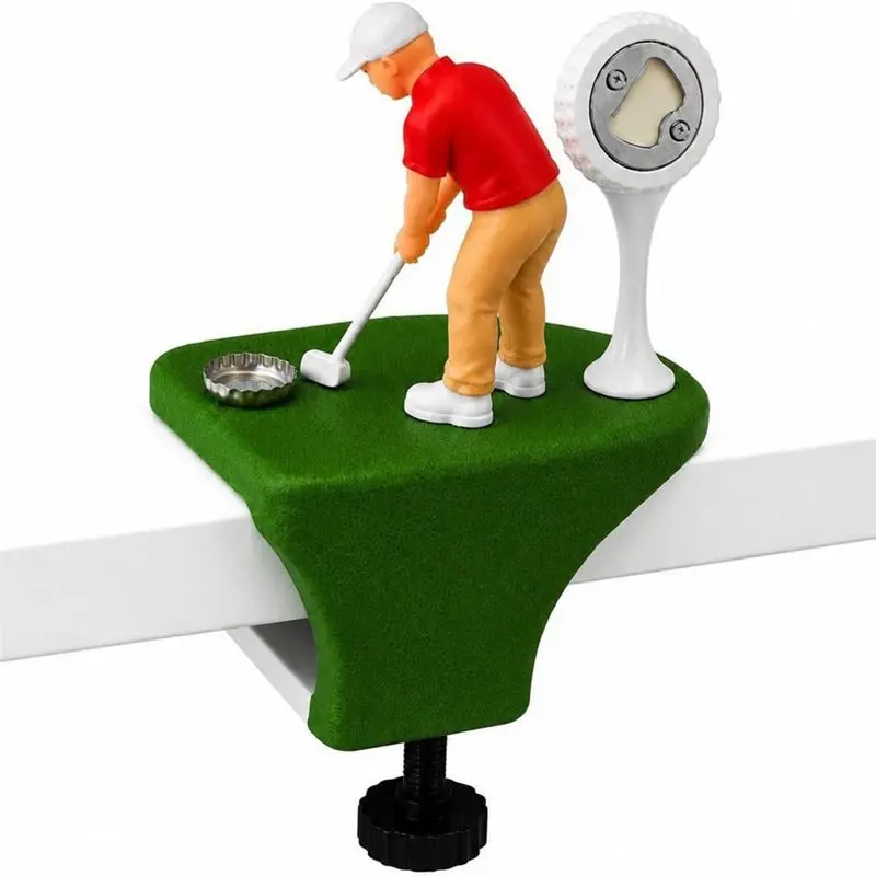 B23B Golf Themed Bottle Opener Table Clamp Golf Putting Beer Cap Catcher Desktop Beer Opener Golf Lover Gift Bar Table Decor