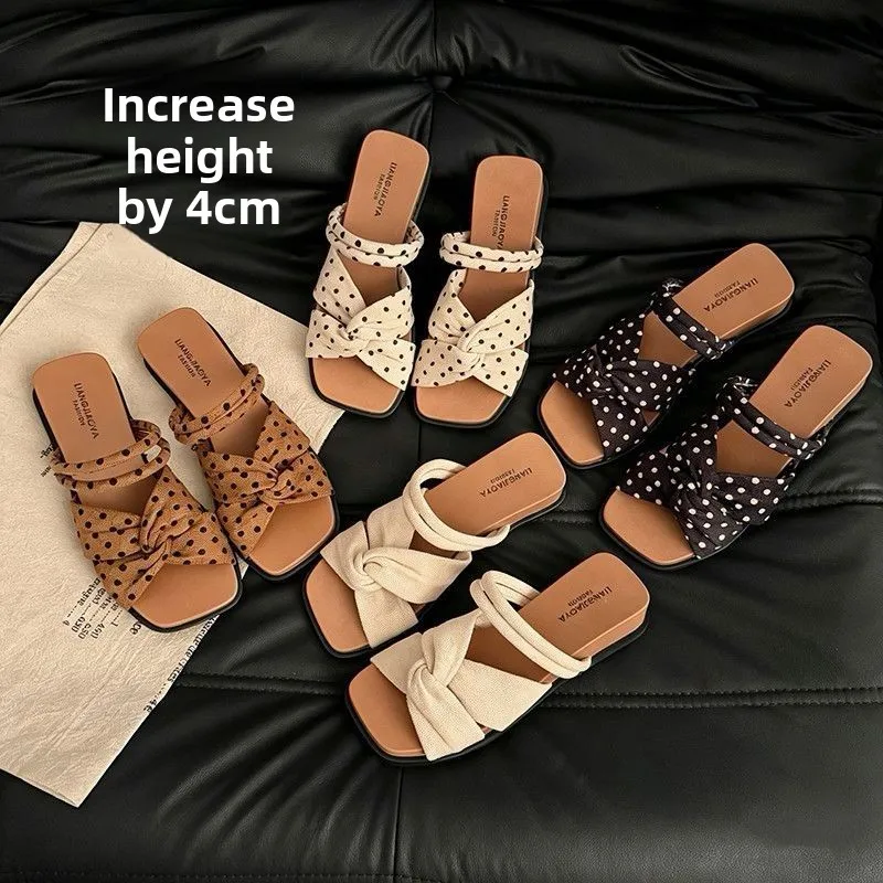 

Women's Thick Heel Polka Dot Cross Knot Sandals Casual Summer Outdoor Wear 2026 New Style Two-Way Wear Slip-On Shoes