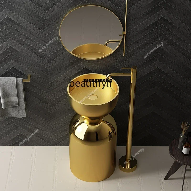 RR stainless steel column basin Outdoor column basin Integrated floor-to-ceiling wash basin Villa garden pool