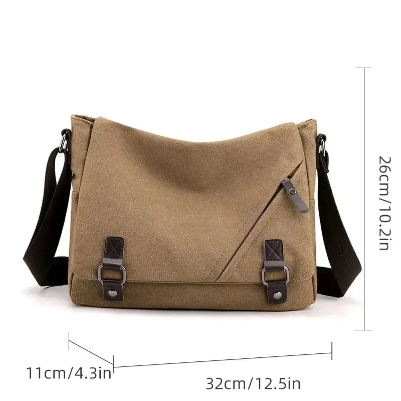 Casual classic men's backpack canvas bag horizontal large capacity bag shoulder bag Simple retro men's crossbody bag