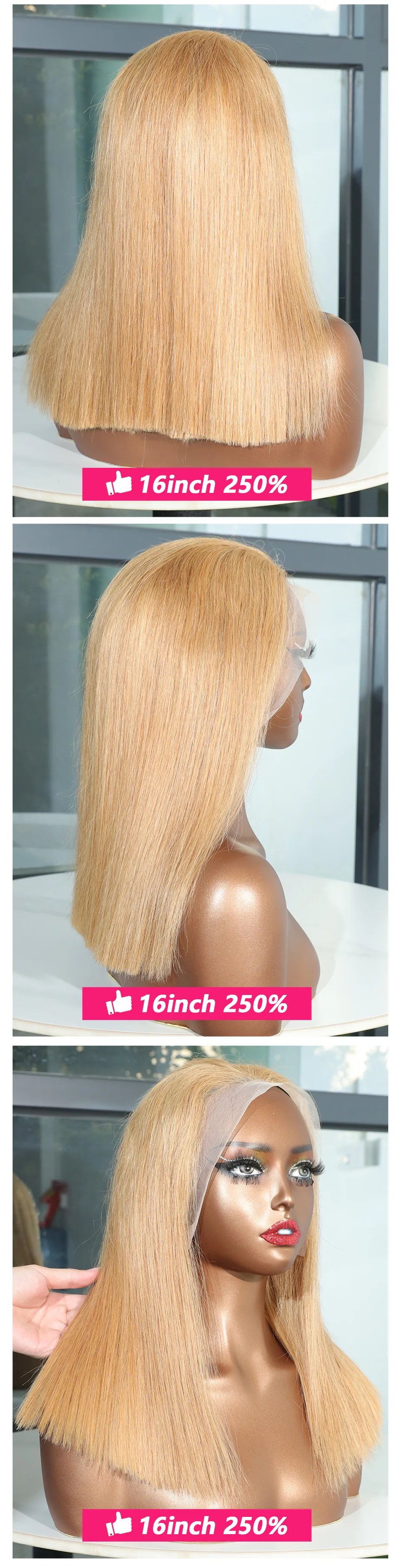 # 27 Honigblond 13x4 Lace Frontal Bob Perücken 100% Echthaar gefärbtes rohes vietnamesisches Haar 5x5 kleberlose Perücke doppelt gezogen vorgezupfte Perücke – Detail 8