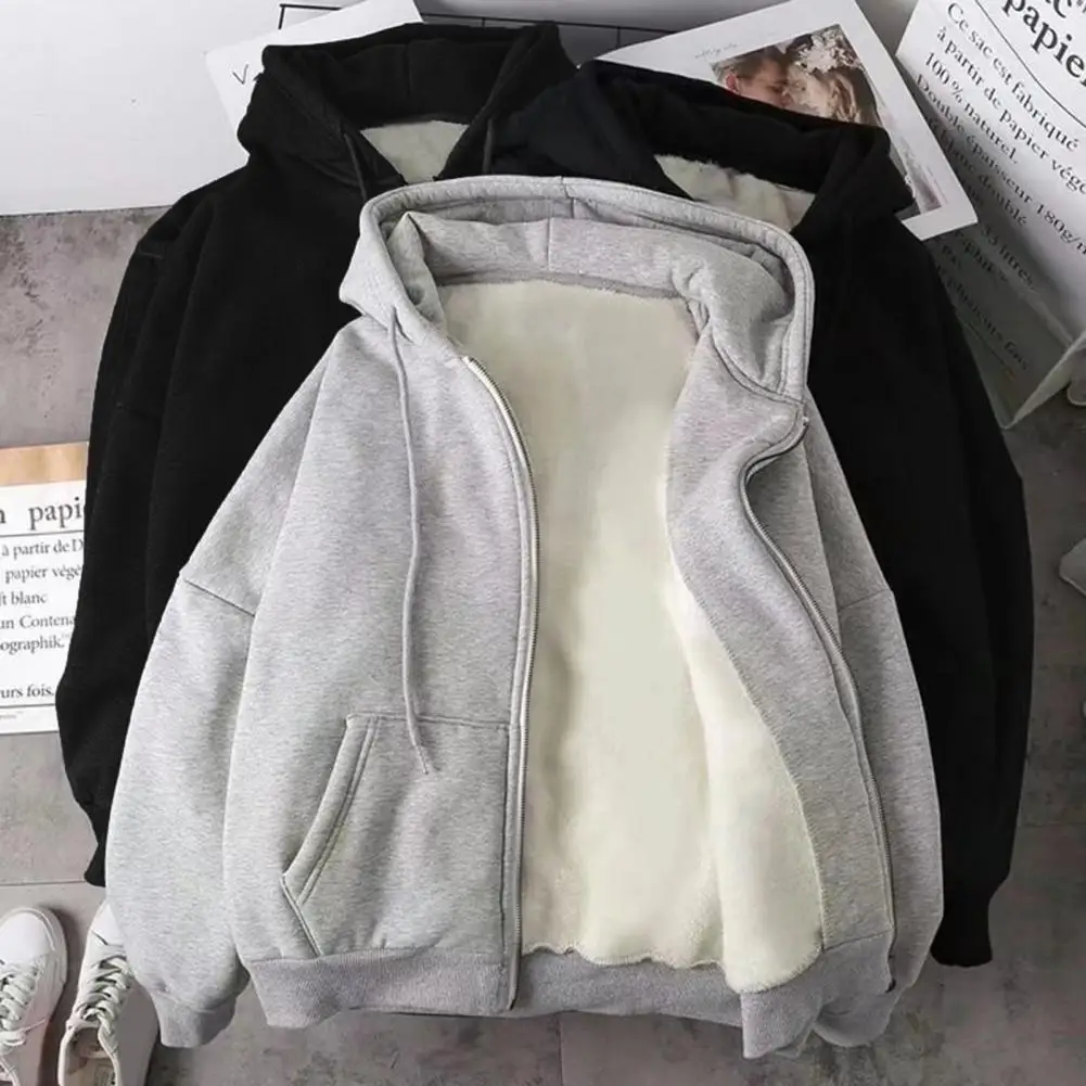 Plush Jackets Velvet Thick Warm Winter Hoodie Coat Zipper Sweatshirt Tops Winter Plus Size Fleece-lined Sweatshirt Hooded Jumper