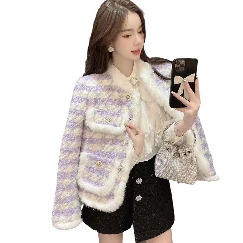 Coats Women Print Plaid Warm Thick Quilted Coat Casual Regular Full Sleeve Elegant Jackets Slim Fit Outerwear Winter 2024