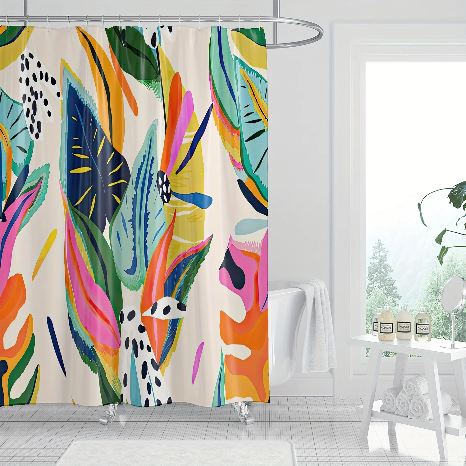 

Vibrant Tropical Leaf Waterproof Shower Curtain, Modern Abstract Design for Stylish Bathroom Decor, Perfect Gift for Home Lovers