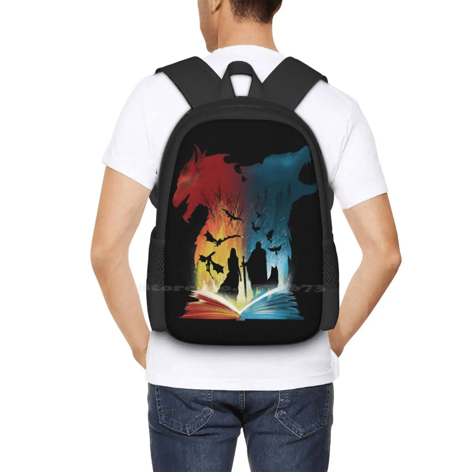 Book Of Fire And Ice Hot Sale Schoolbag Backpack Fashion Bags Books Reading Author Graphic Novel Bookworm Movies Tvseries Pop image 6