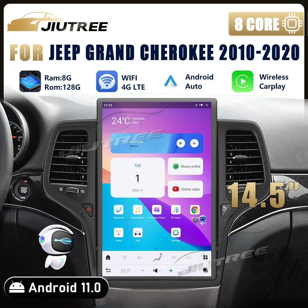 

14,5 дюймовый вертикальный экран Android 11 автомобильное радио для Jeep Grand Cherokee 2010-2020 GPS Навигация стерео плеер головное устройство