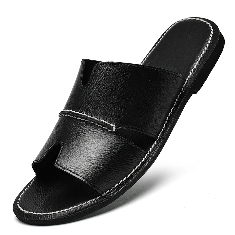 

New Men Sandals PU Flat Bottomed Comfortable Business Casual Beach Sandals Slippers