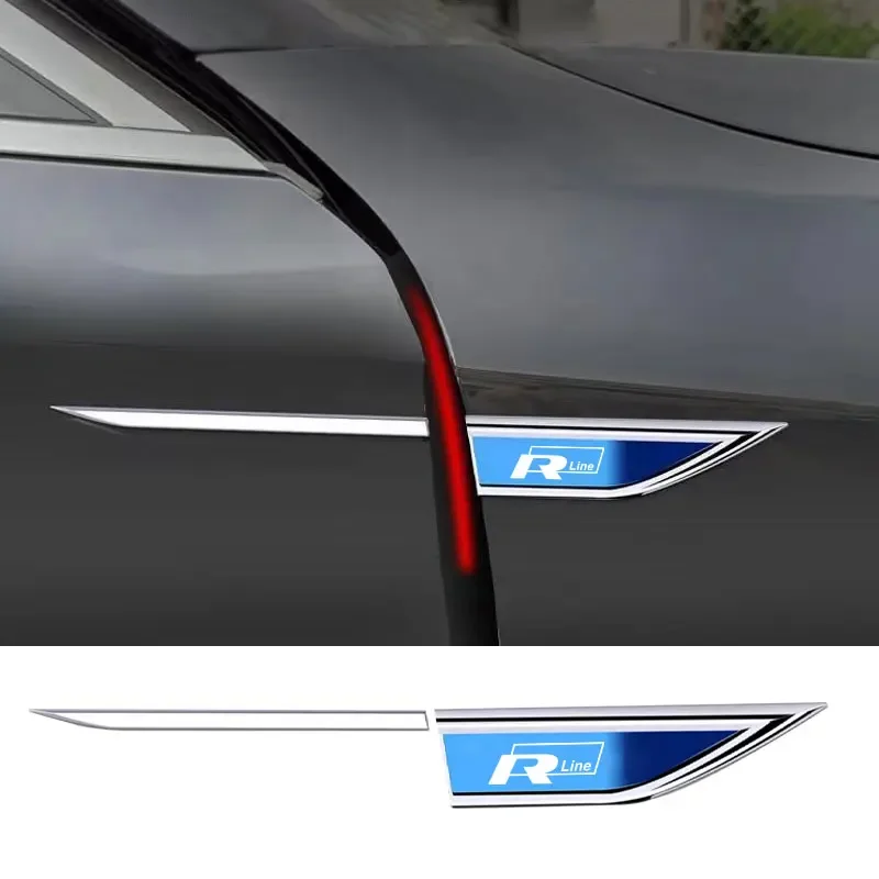 2PCS Car Side Fender Knife Protective Stickers Emblem Badge Decals Trim Styling With logo For VW Volkswagen Rline Car