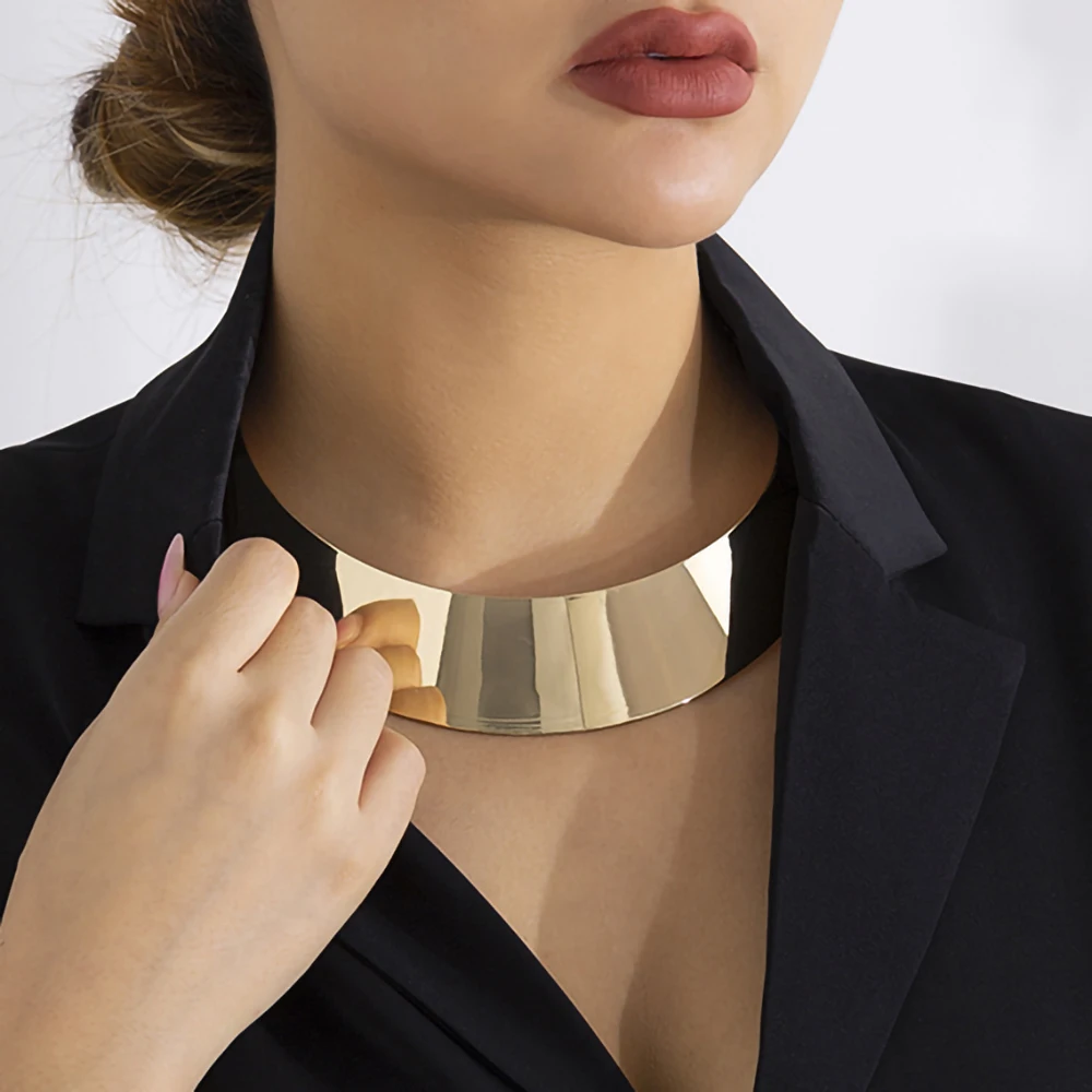 IngeSight.Z Europe Street Wide Short Necklaces for Women Punk Exaggerated Chunky Collar Necklace Gold Color Geometric Jewelry