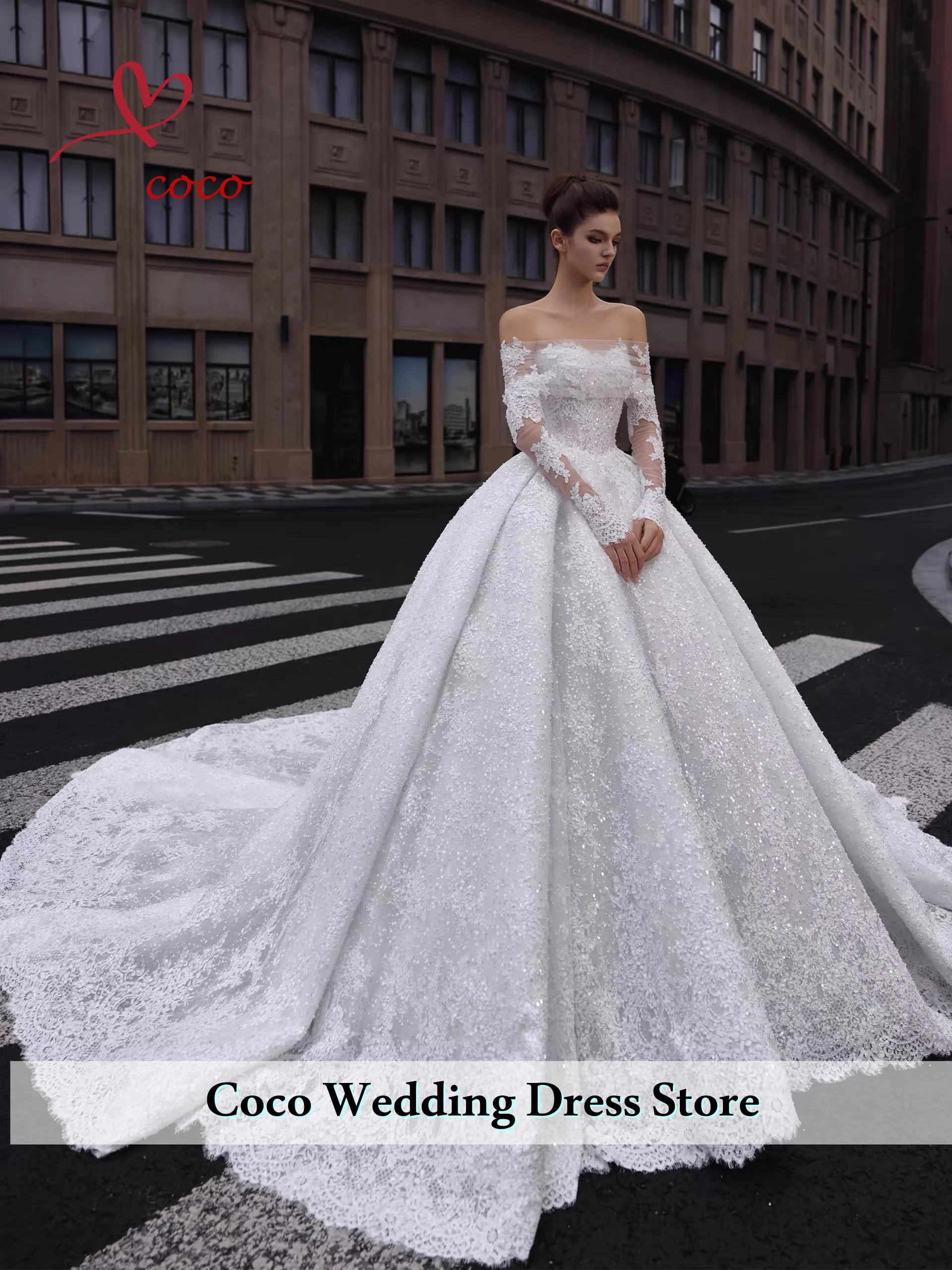 

Роскошное кружевное свадебное платье с вырезом лодочкой по индивидуальному заказу, с открытыми плечами и открытой спиной, со шлейфом и длинными рукавами, платье невесты Vestidos Novias Boda