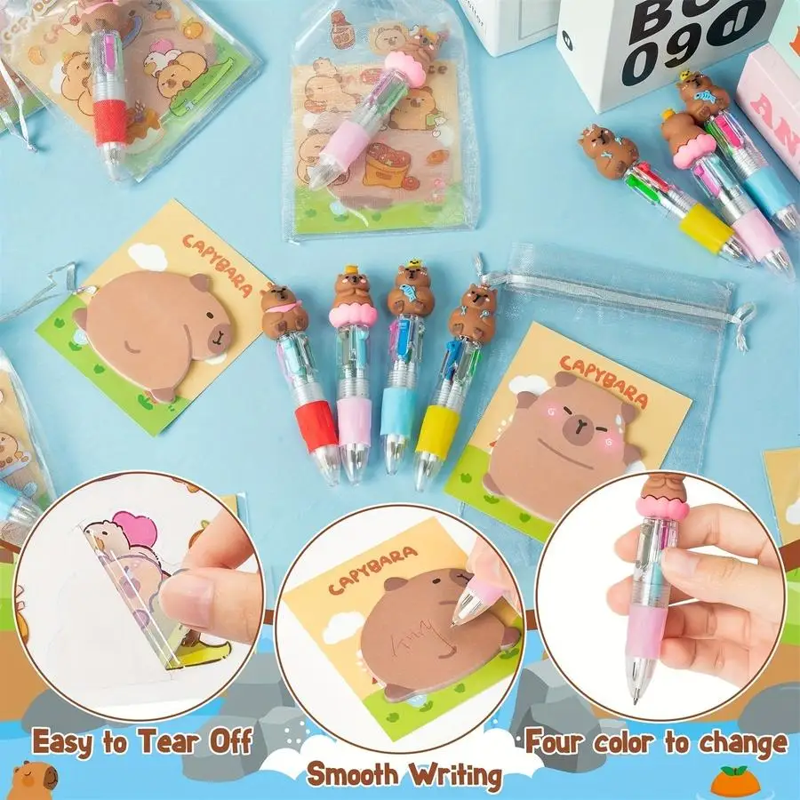 1/5/10/20/50/100pcs Capivara Stationery Party Gift Sets - Capybara-Printed Design Featuring Sticky Notes, Stickers, and a Drawst