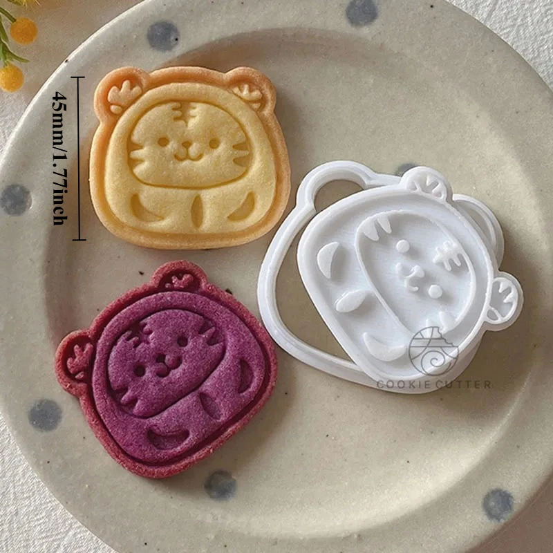 Cartoon Tiger Cookie Mould Plastic Fondant Biscuit Mould Cookie Press Embossed Stamp Mould Baking Icing Cake Decorating Tool