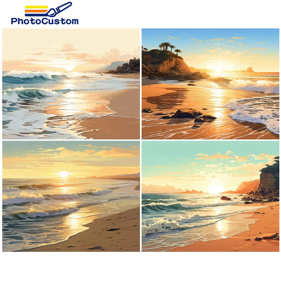 

PhotoCustom DIY Painting By Numbers Seascape Sunset On Canvas Pictures Oil Painting For Living Room Wall Art Home Decor Wall Art