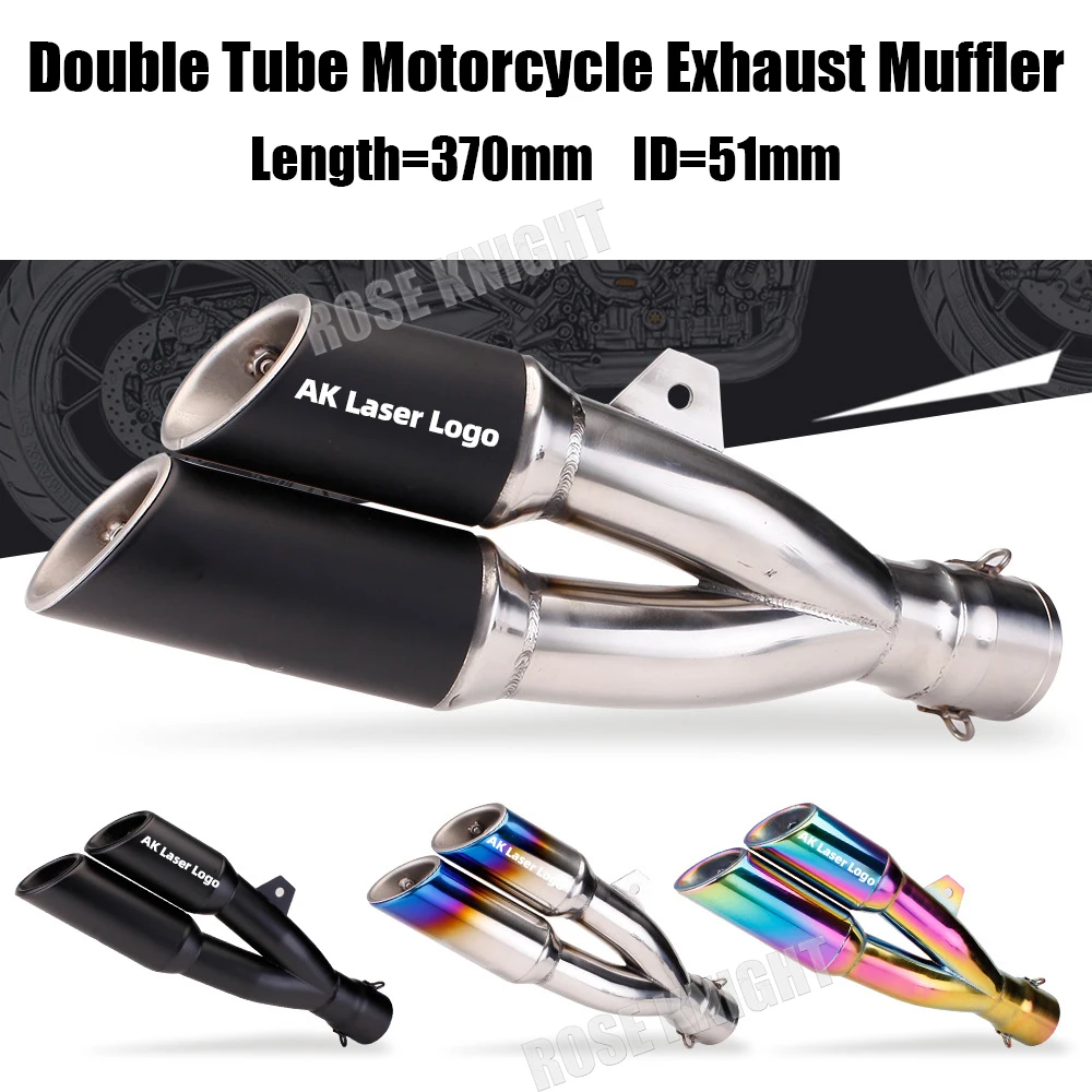 Universal 51mm Motorcycle ak Double Tube Exhaust Muffler Escape For Yamaha Honda Kawasaki Suzuki ETC 2 Holes Exhaust Modify Part