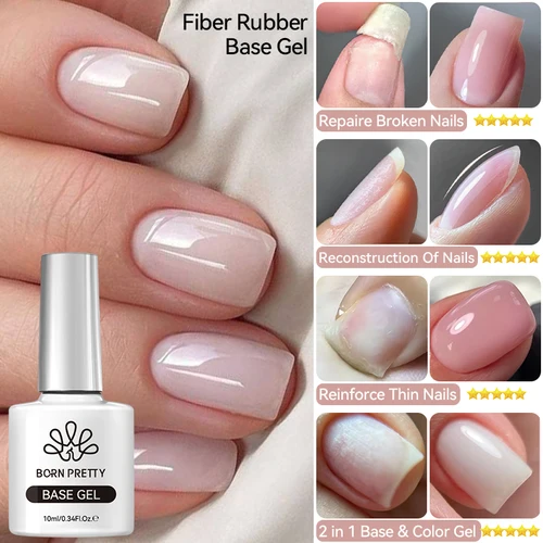 Imagen 2 del producto BORN PRETTY-esmalte de uñas en Gel con Base de goma y fibra para uñas rotas, fibra de vidrio reparada, transparente, construcción rápida, semipermanente, 10ml