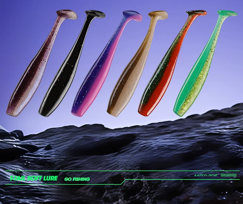 TAIYU 10 Stück/Set T-Tail-Wurm-Weichköder, zweifarbig, 5-7 cm, künstliche Silikon-Weichköder mit Geruchsverstärkung für Barsch-Angeln, Wobbler – Detail 2
