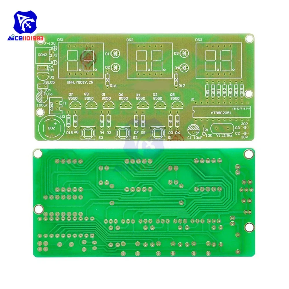 diymore Digital Clock DIY Kit 6 Bits C51 AT89C2051 Chip Electronic Alarm Clock Kit FR-4 PCB with Buzzer Learing Kit for Arduino