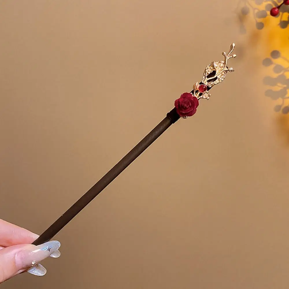 

Antique Flower Wooden Hair Stick Tassel Red Hanfu Hairpin Hair Fork Hair Sticks for Buns for Women