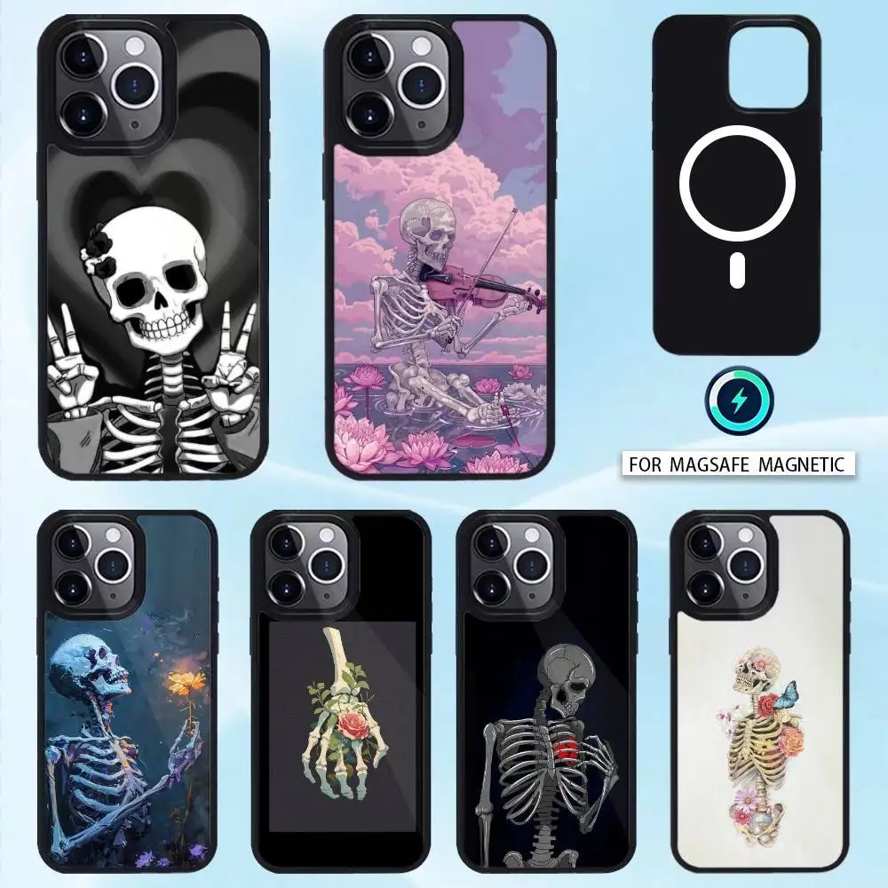 

S-Skeleton S-Skull Art Phone Case For iPhone 16,15,14,13,12,Pro,Max For Magsafe Magnetic Wireless Charging