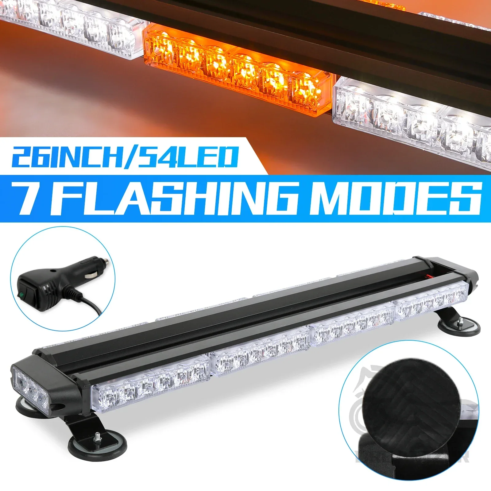 

12V 54 LED Car Flashing Light Bar 4 Section Strobe Warning Lamp Magnetic Roof Open Road Blinking Lights Auto Accessories