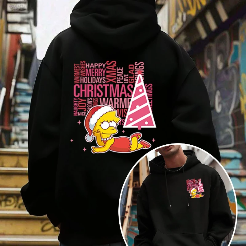 The Simpsons الرجال الشارع مقنعين البلوز عيد الميلاد تحت عنوان ليزا يرتدي قبعة عيد الميلاد طباعة نمط الرجال مقنعين قميص #1