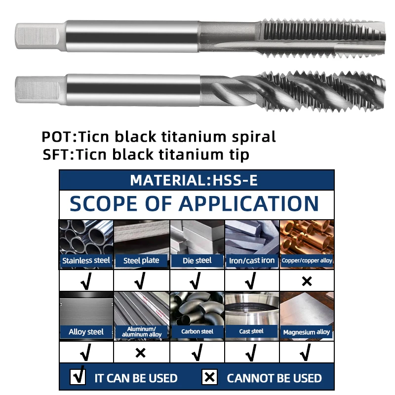 JIS HSS Steel Screw Tap Titanium Coated Spiral Metric Thread Tap M2-M18 Machine Plug Tap HSS6542 Threading Tool Tap Drill Bit