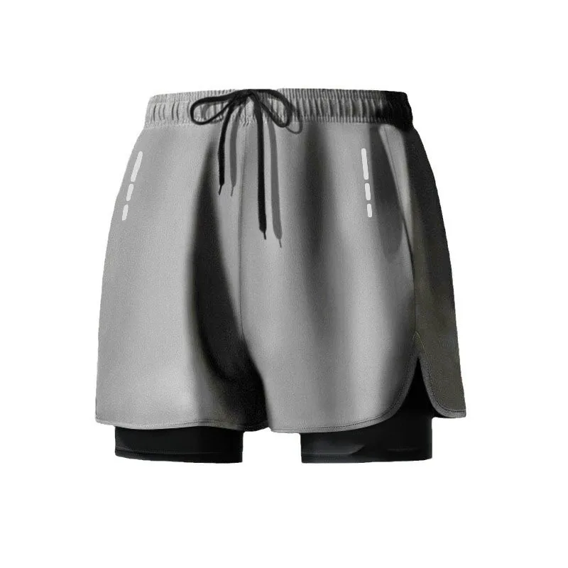 Hot selling men's sports double-layer swimming trunks loose oversized flat angle anti awkward running and fitness swimming trunk image 4