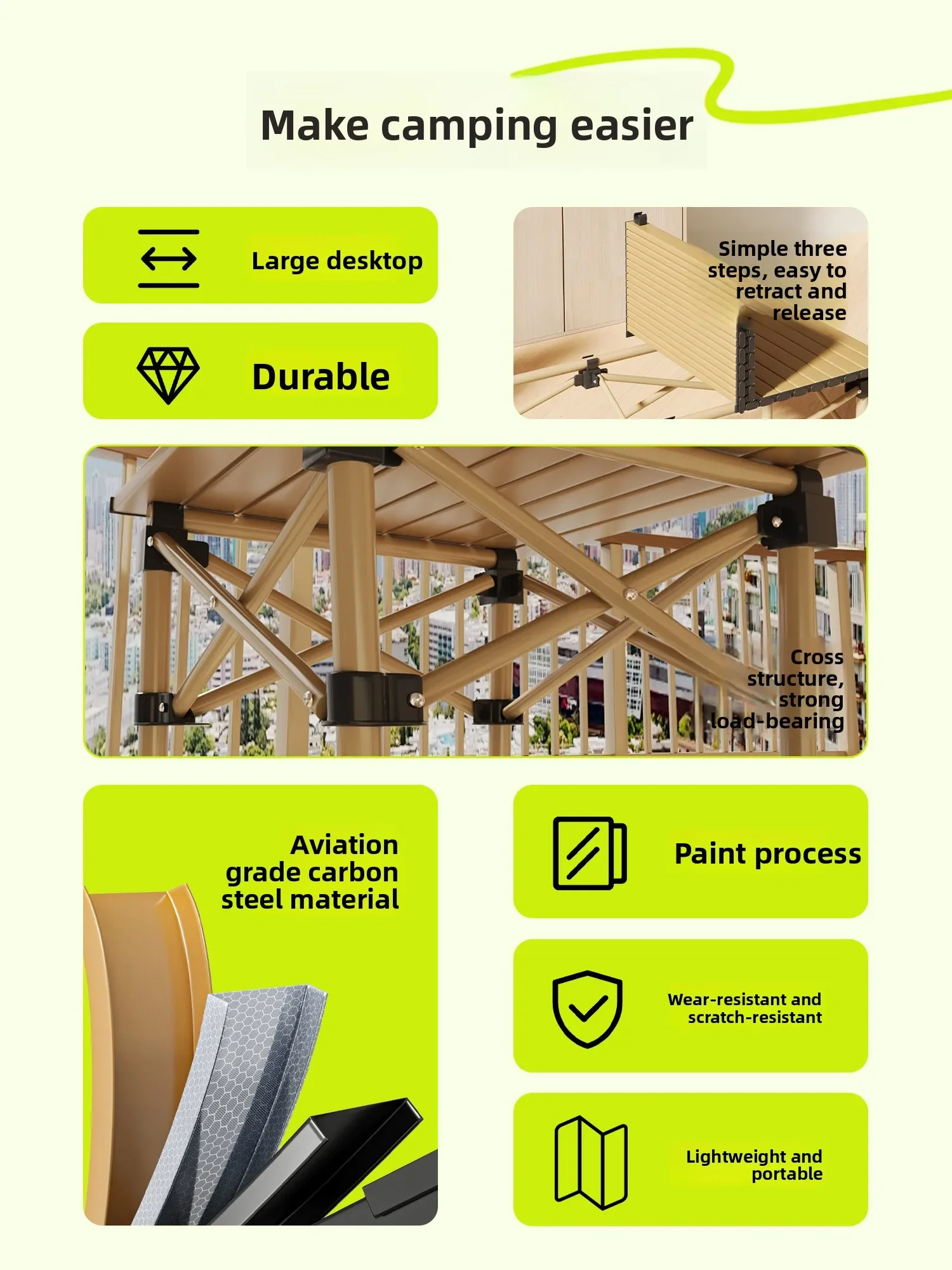 طاولة جانبية للشرفة، طاولة قابلة للطي، طاولة صغيرة محمولة في الهواء الطلق، معدات التخييم والنزهة، طاولة وكراسي قابلة للطي