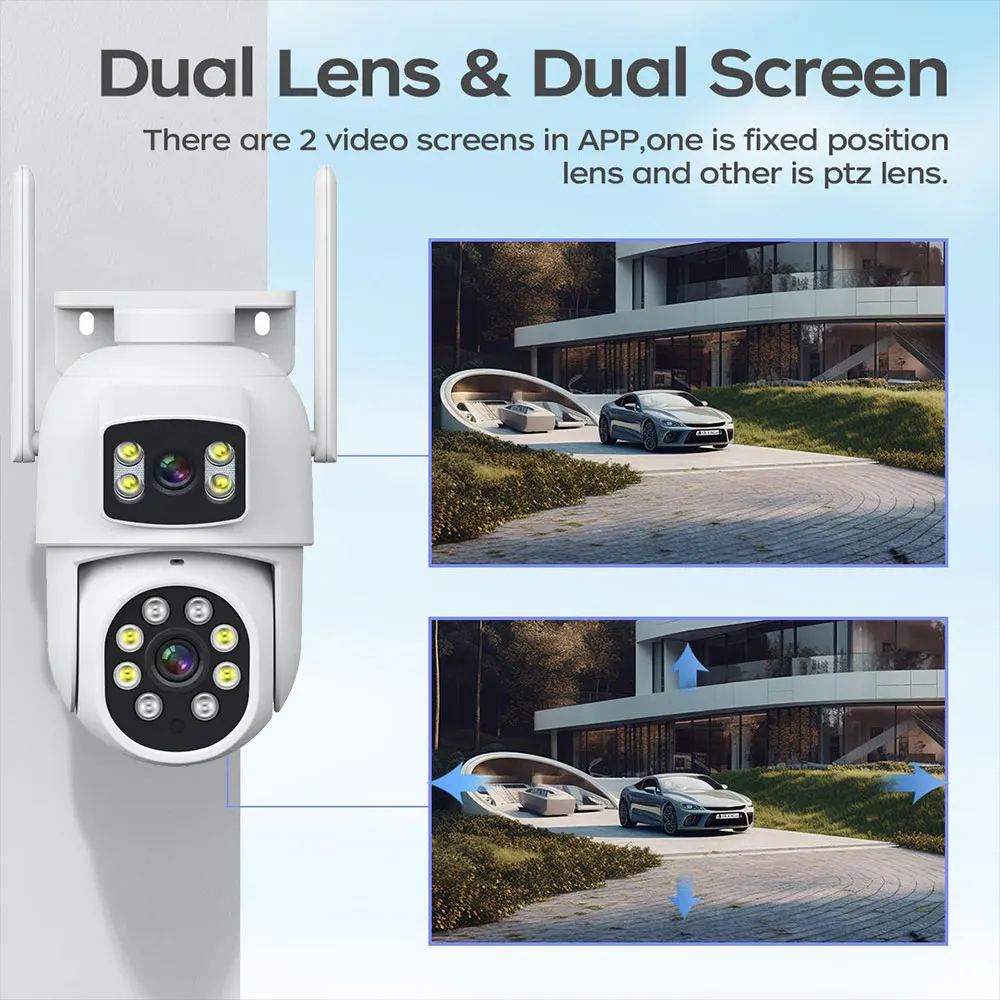 UiyiSherway 4K cámara Wifi de doble lente para exteriores Zoom 10X pantalla Dual cámara de seguridad PTZ detección de movimiento automática videovigilancia