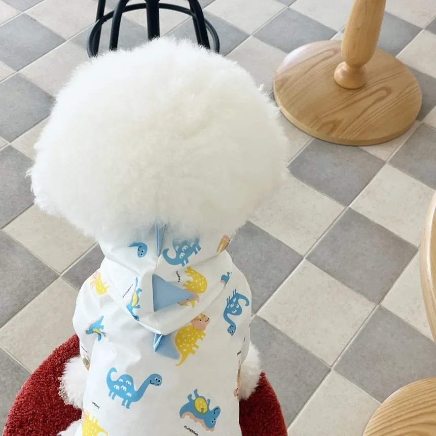 Puppy Dinosaur Rainproof Clothes Dog Splashproof Clothes Bichon Cartoon Styled Open Button Shirt Teddy Two Legs Clothes