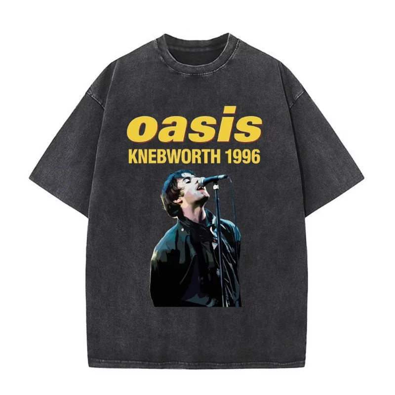 روك باند O-واحة لايف 25 جولة لا تنظر إلى الغضب تي شيرت الرجال النساء خمر غسلها المتضخم القطن قصير الأكمام تي شيرت #3