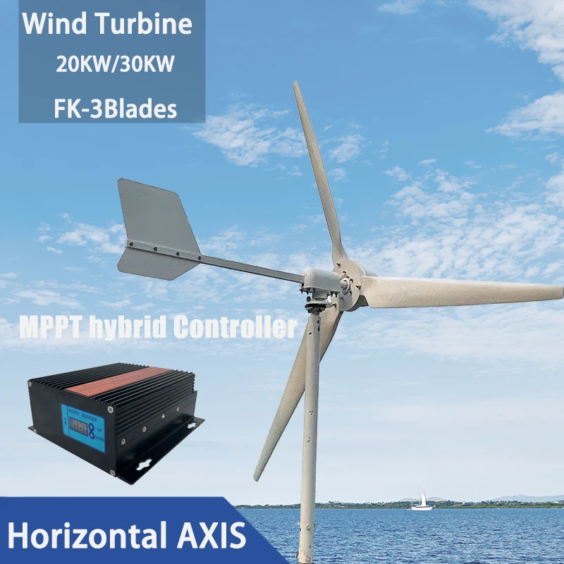 Wind Turbine Energy Sources Electric Power Generator 48V 30000W 3 Blades Permanent Maglev Generator With Mppt Charge Controller