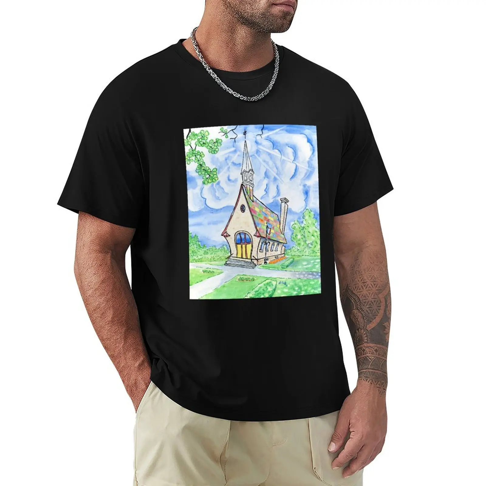 Grande Belle Vue , Grand Pre, Church, Acadian T-Shirt customizeds Short sleeve tee black t-shirts for men