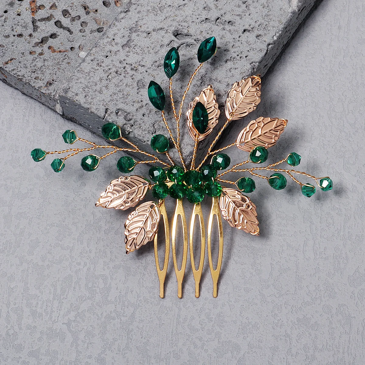 Fashionable Green Crystal Flower Hair Comb Classic Rhinestone Handmade Insert Comb for Women Party Princess Hair Clip Headpiece