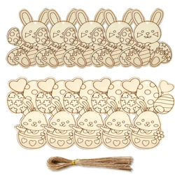 10pcs Wooden Rabbit Pendants Easter Egg Hanging Ornament For Happy Easter Home Party Decoration Kids DIY Painting Gifts Supply
