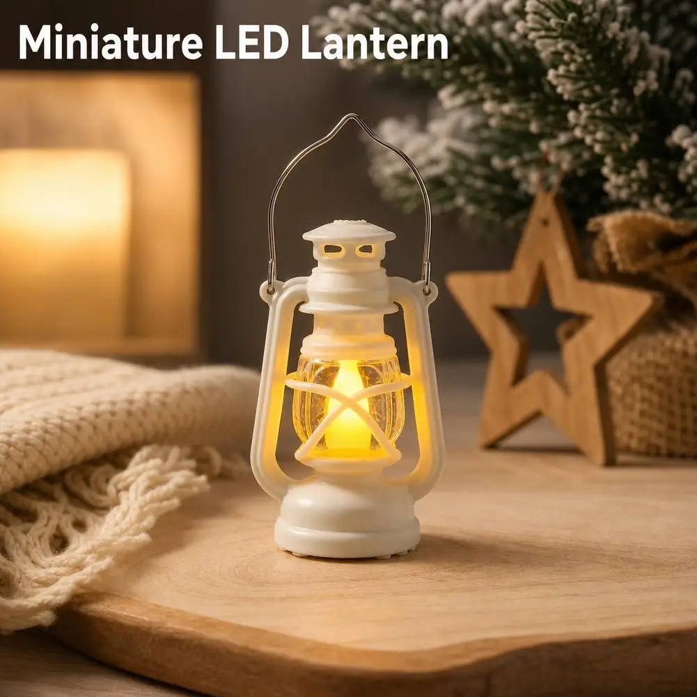Mini LED Lantern Vintage Hand Lamp Battery-Operated Camping Candle Light for Christmas Decor ﻿