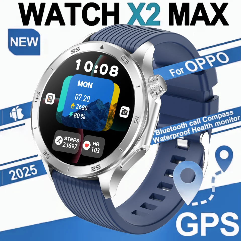 

Watch X2 Max Smart Watch Men Bluetooth Call 3D Video Display Sports GPS NFC Compass Blood oxygen IP58 Waterproof Smartwatch 2025