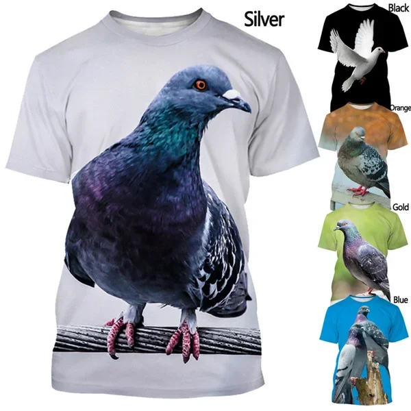 Men's and Women's Summer Casual Short-sleeved New Fashion Pigeon Animal Bird 3D Printing T-shirt Harajuku T-shirt