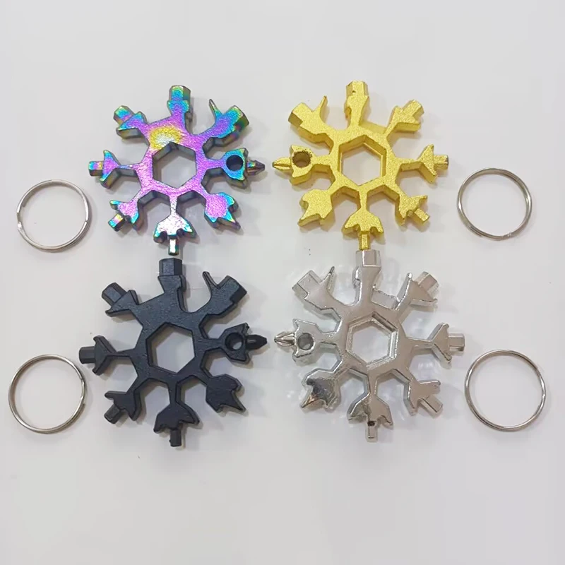 18-in-1 Snow Keychain Tools Multi-tool Wrenches Combination Stainless Steel Snow Shape Outdoor Portable Snowflake