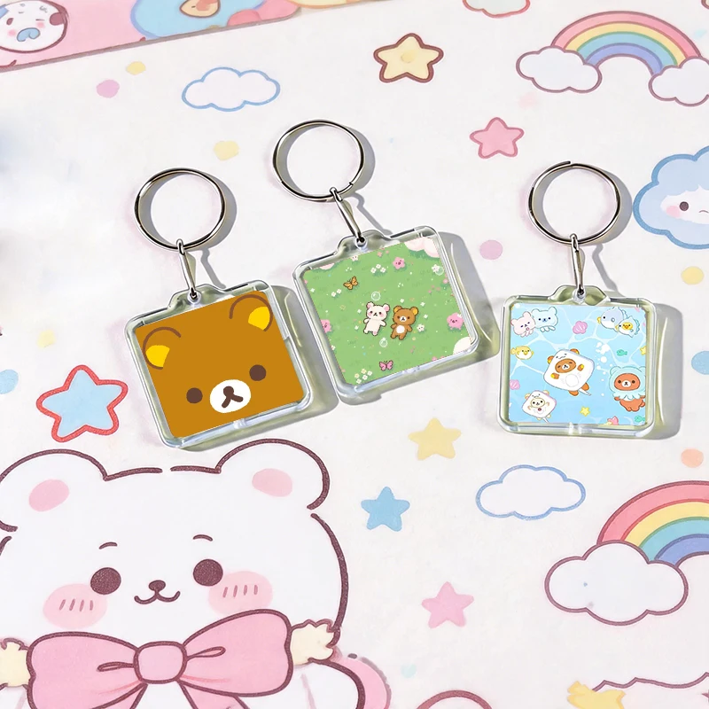 Cute R-Rilakkuma Bear Acrylic Keychain Handmade Hanging Ornaments for Clothes Backpack Decoration Accessories Gifts with Friends