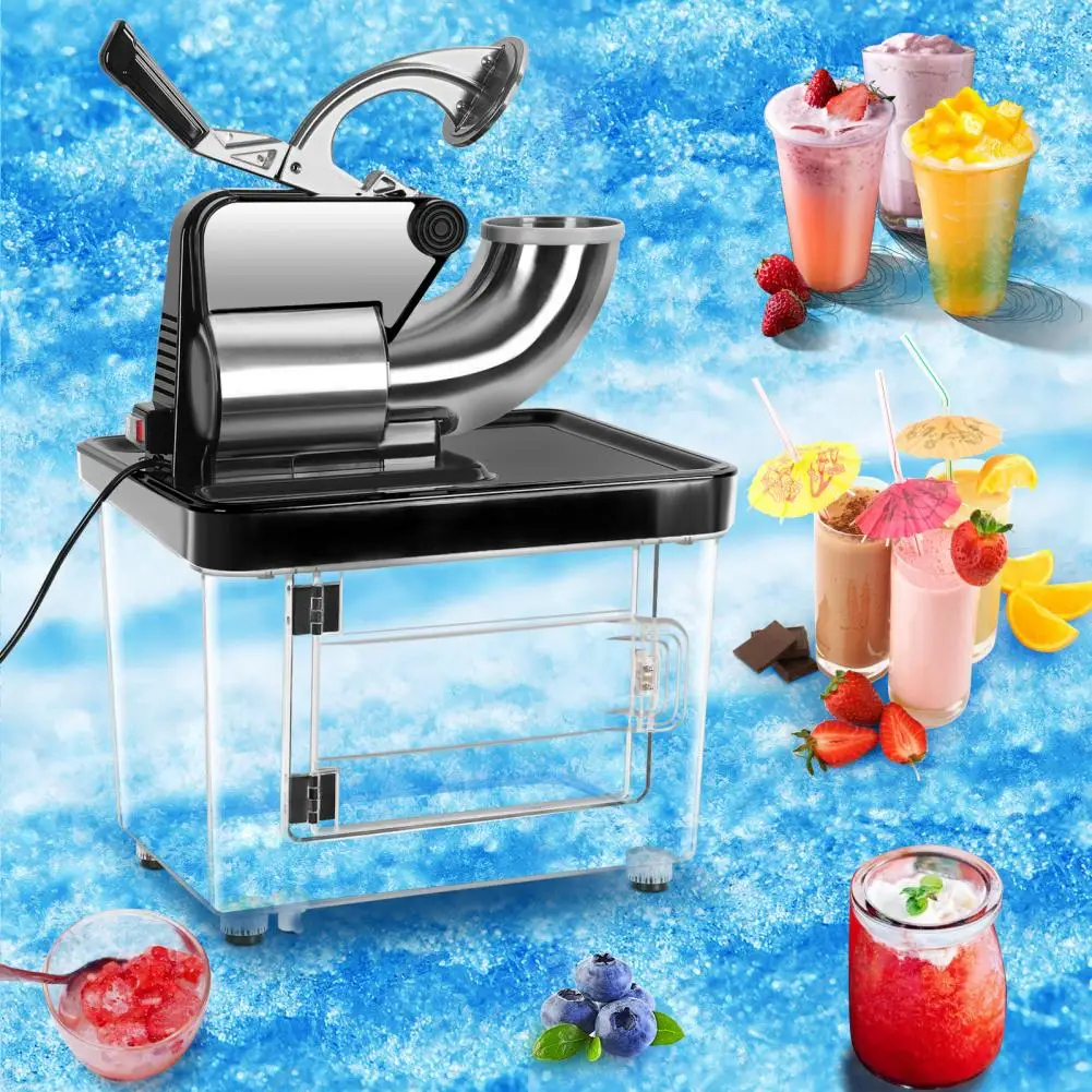 Ice Crusher, 110V 300kgs/h Commercial Ice Shaver, Splash-Proof Cover Snow Cone Maker With Dual Blades, Restaurants, Bars