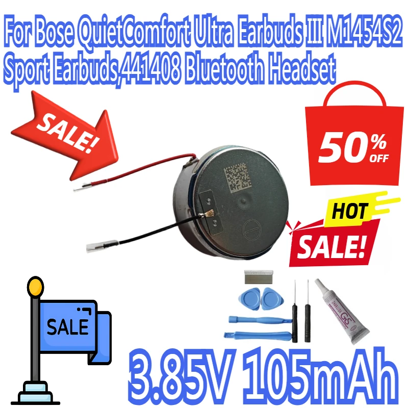 

3.85V 105mAh Replacement Battery For Bose QuietComfort Ultra Earbuds III M1454S2,Sport Earbuds,441408 Bluetooth Headset+tools