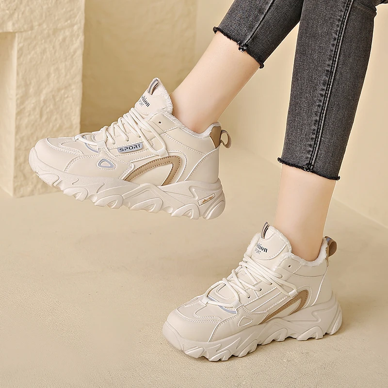 Plus Velvet Sneakers for Women 2023 New Large Size 41 Warm Cotton Shoes for Women Lace-up Non-slip Women's Platform Sport Shoes