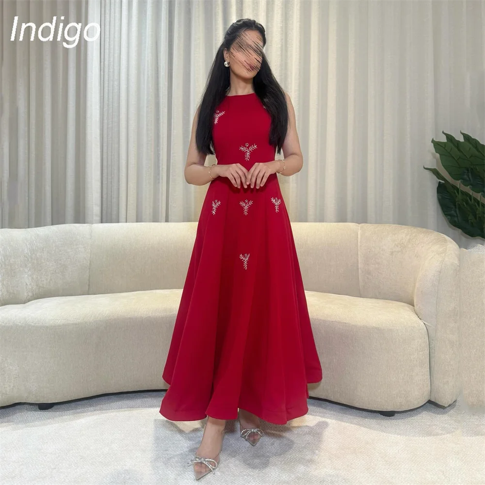 

Indigo Elegant A-Line Beading Prom Dress Women O-Neck Sleeveless Ankle-Length Formal Party Prom Gown فساتين السهرة Customized