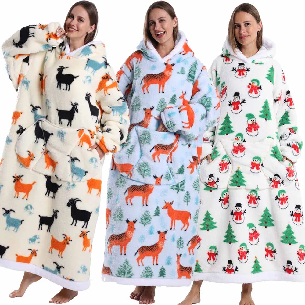 

Women Nightgowns Winter Woman Sleepwear Man Clothes Homewear Pijama Long Warm Fluffy Nighty Plush Christmas Pajamas for Couples
