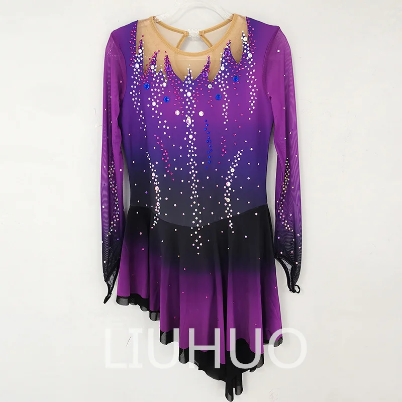 LIUHUO Professional Customized Figure Skating Performance Dress Woman Competition Grading Skating Skirt for Woman Long Sleeves