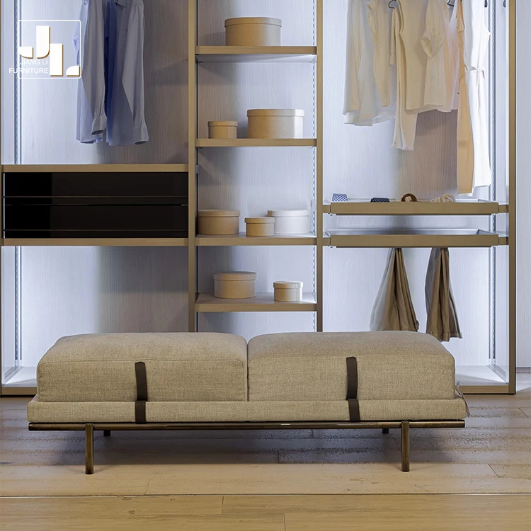 High quality simple modern style wooden frame metal bed end stool Italian design living room sofa stool hotel villa bench