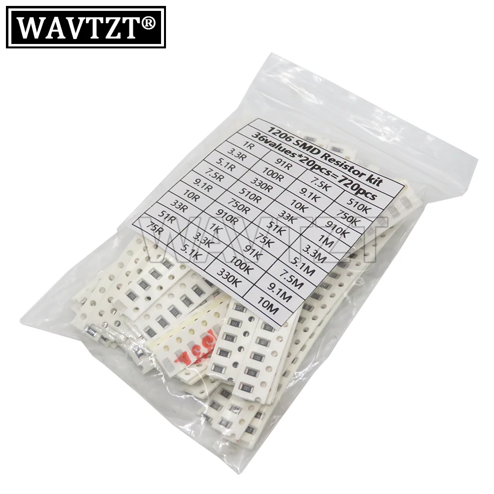 

36Value*20PCS =720PCS 1206 SMD Resistor Kit 1/4W 0.25W 5% 1 ohm~10 Mohm component diy kit new and