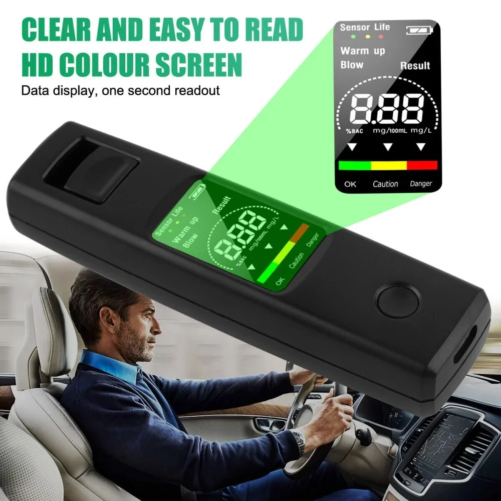 PXNBMB Rilevatore di alcol portatile professionale ad alta sensibilità Tipo-c Ricarica Etilometro Conduzione in stato d'acqua Strumenti elettronici per auto